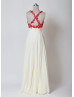 Beaded Red Lace Champagne Chiffon Criss Cross Back Prom Dress